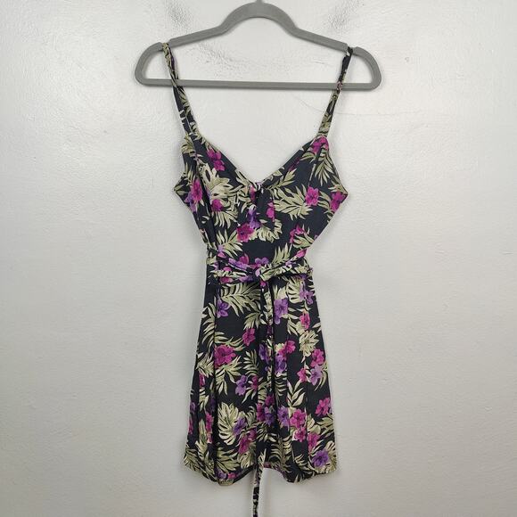 Reformation Beliz Dress Size 8 Purple Black Lanai Floral Print Linen Mini Beach - Picture 1 of 9
